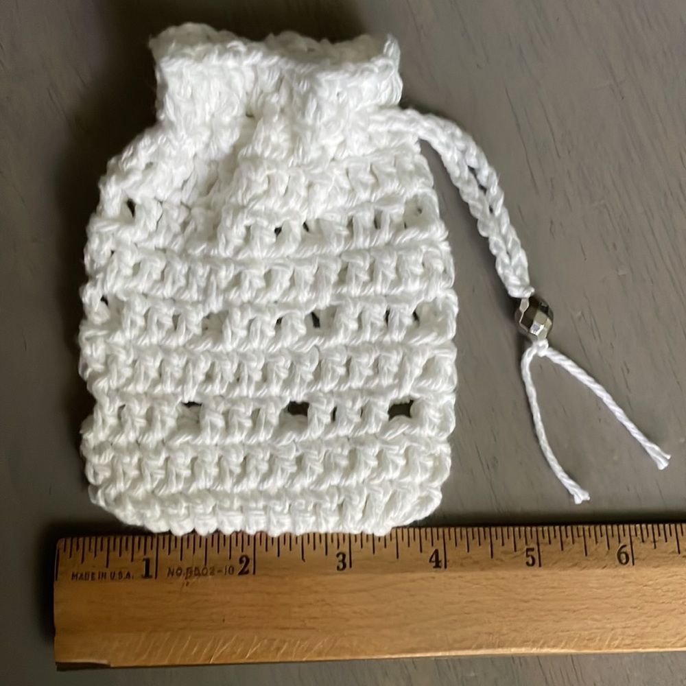 Crochet Soap Saver Soap Bag with Beaded Pull String 100% Cotton Made By Seller - Picture 5 of 12